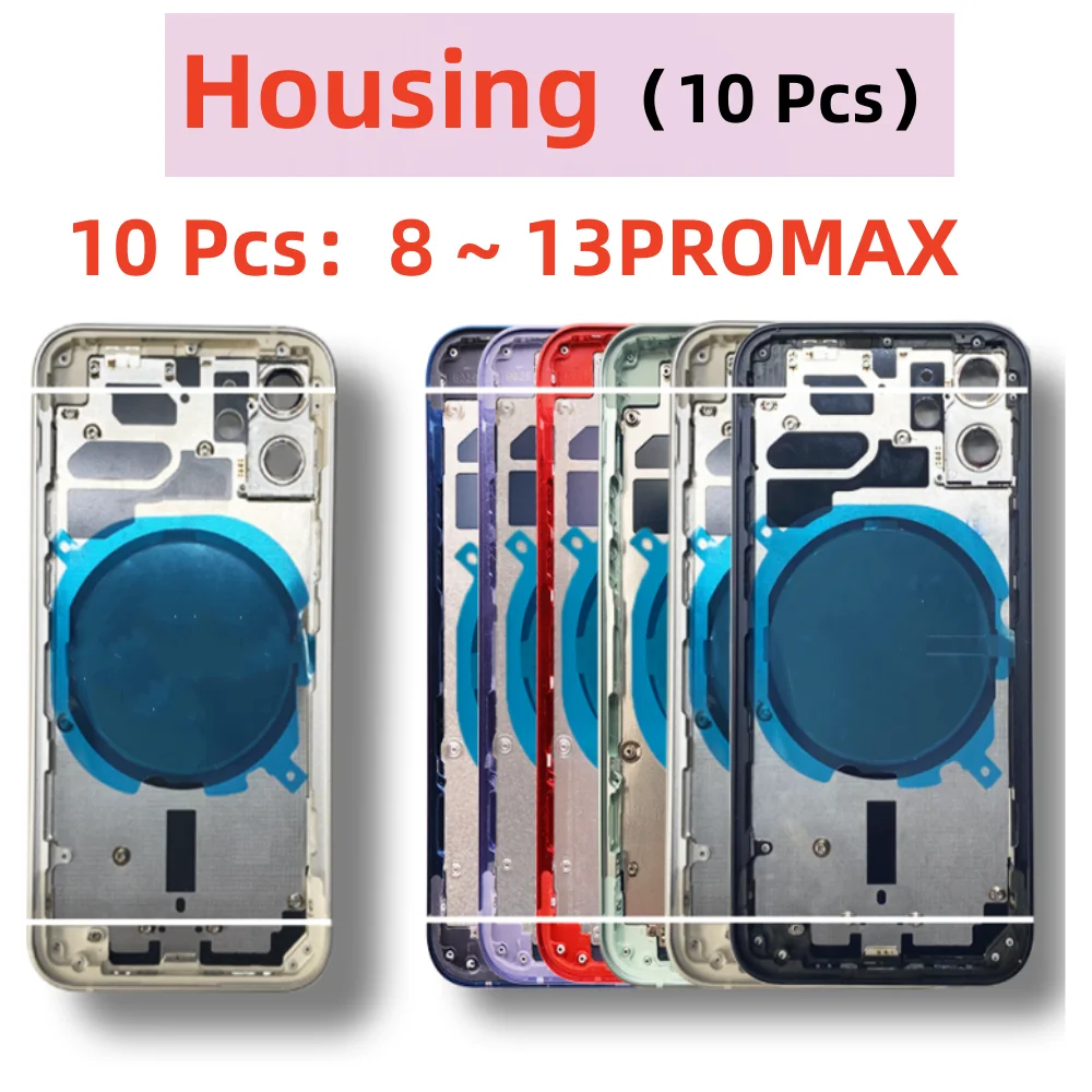 10pcs Back Housing For iPhone Battery Cover 8 X XR 11 12 13 PRO MAX+Middle Frame Chassis+with Side Buttons+SIM Tray 13mini XSMAX