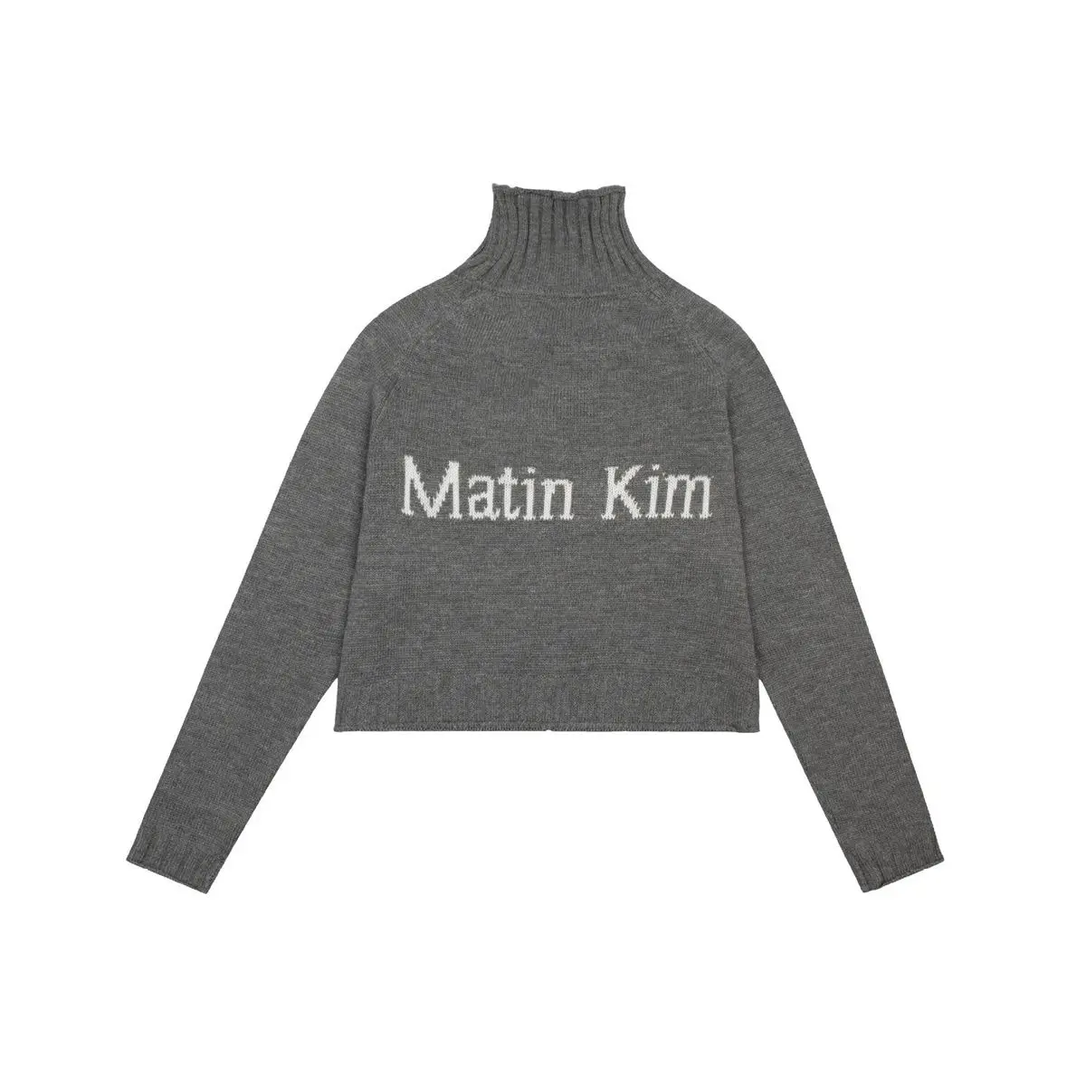 Matin Kim Back Logo Jacquard Knit Zip Up High Neck Fall Winter Casual Unisex