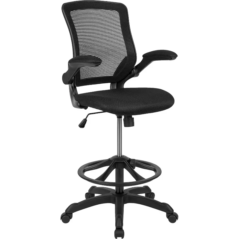 Office Chair with Adjustable Foot Ring, Lumbar Support, and Seat Height, Ergonomic Mesh Executive Chair with Armrests, Black