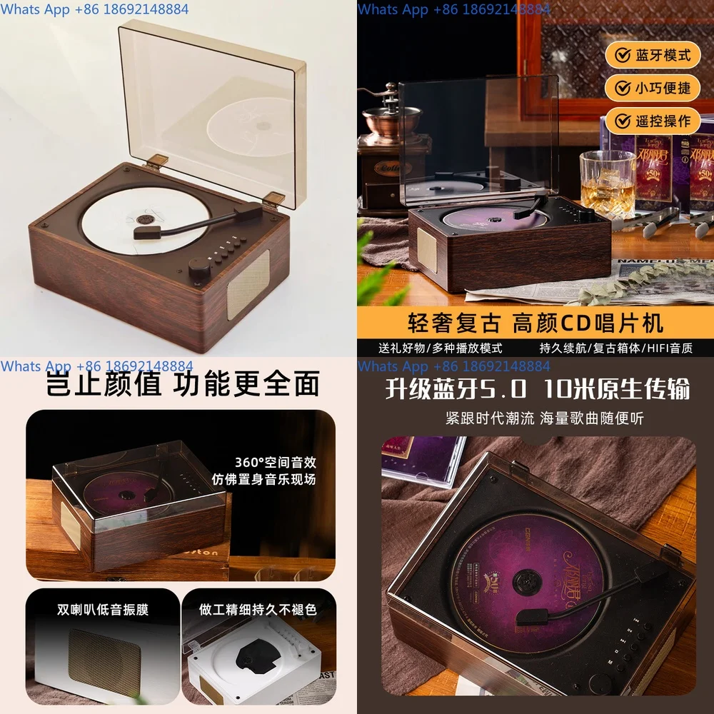 

Vintage Album CD Player Bluetooth Turntable Speaker Disc Player Portable Home Use Record Player