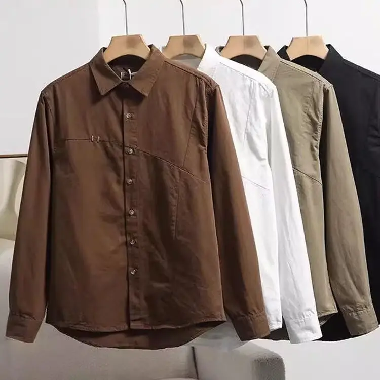 

Удобная мужская удлиненная хлопковая куртка-жакет из плотного чистого хлопка с воротником-стойкой, универсальная, осенняя новинка