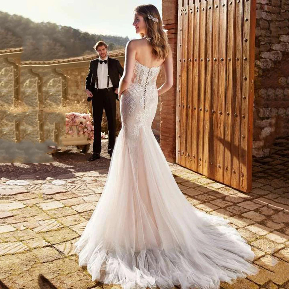 

Sirene Boho Sweetheart Mermaid Wedding Dress Sleeveless Lace Appliques Bride Dresses Backless Train vestido de novia Customized