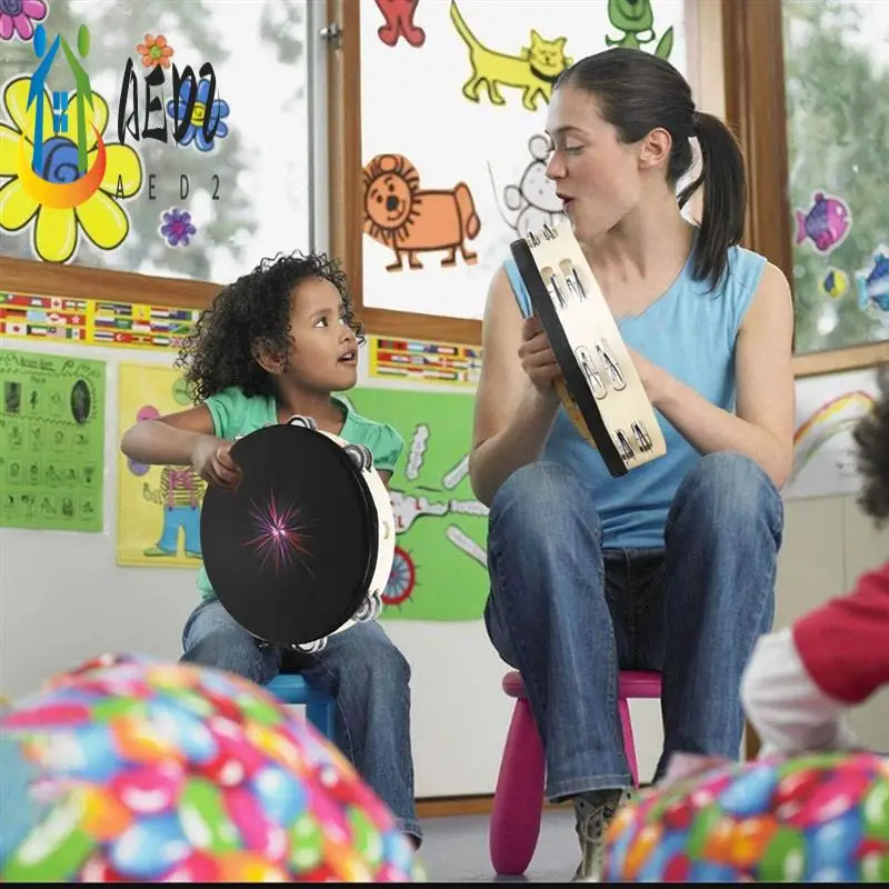 AED2-10 بوصة يده الدف صف مزدوج جلجل طبل قرع أداة الكبار الكنيسة KTV أداة عزف موسيقى الرقص