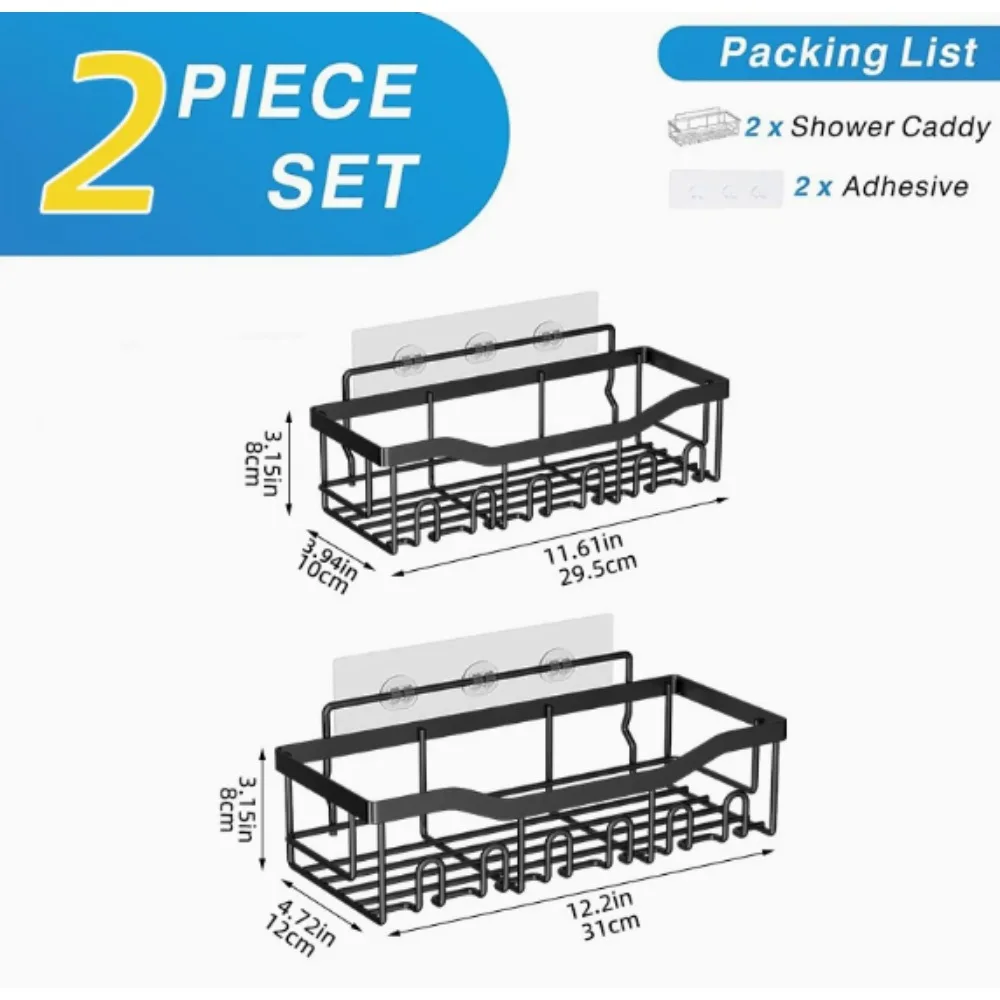4 Pack Adhesive Shower Caddy Rustproof Stainless Steel Large Capacity No Drilling Organizer Shelves for Bathroom Storage image 3