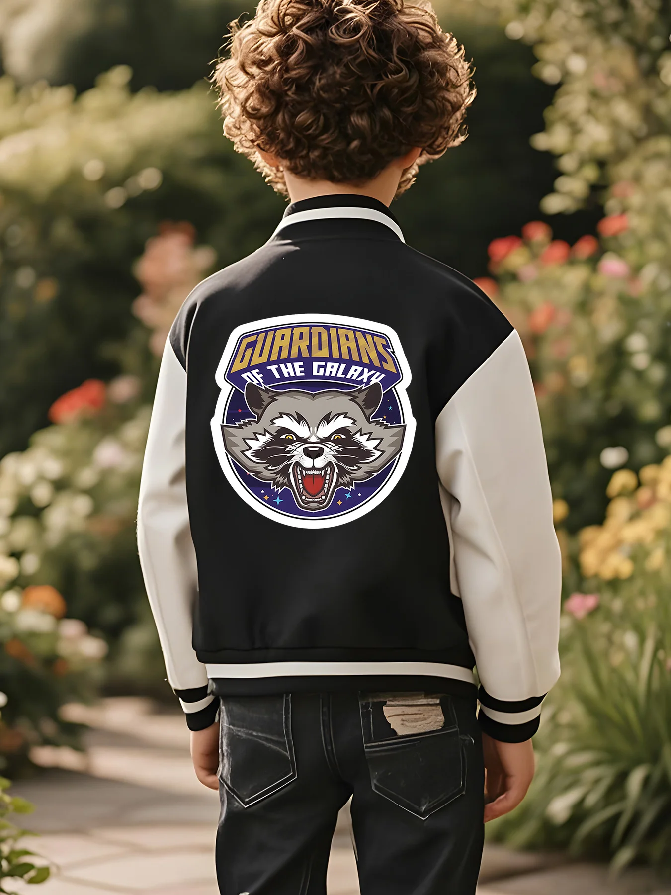 MINISO Marvel Baseballjacke für Jungen – Rocket Raccoon Guardians of the Galaxy, doppelseitiges Musterdesign, weiche und bequeme Fa