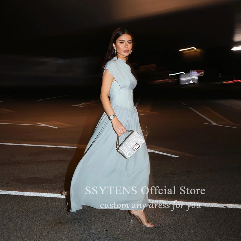 SSYTENS Elegant Dubai Evening Dresses O Neck Cap Sleeves Homecoming Prom Gowns Soft Satin Party Dresses Tea Length Abendkleider