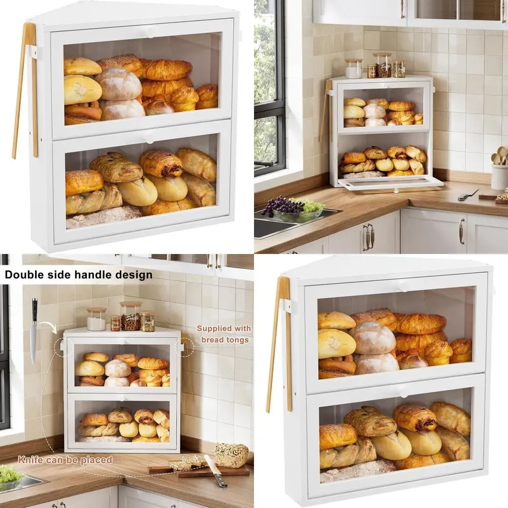 

Extra Large White Under Cabinet Bread Storage, Double Layer Holder for Homemade and Black Bread