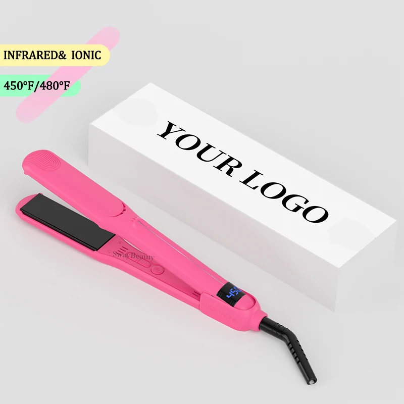 450 Degrees 480F 1.25 Inch Mch Pink Professional Salon Hair Straightener Ceramic Titanium Flat Irons