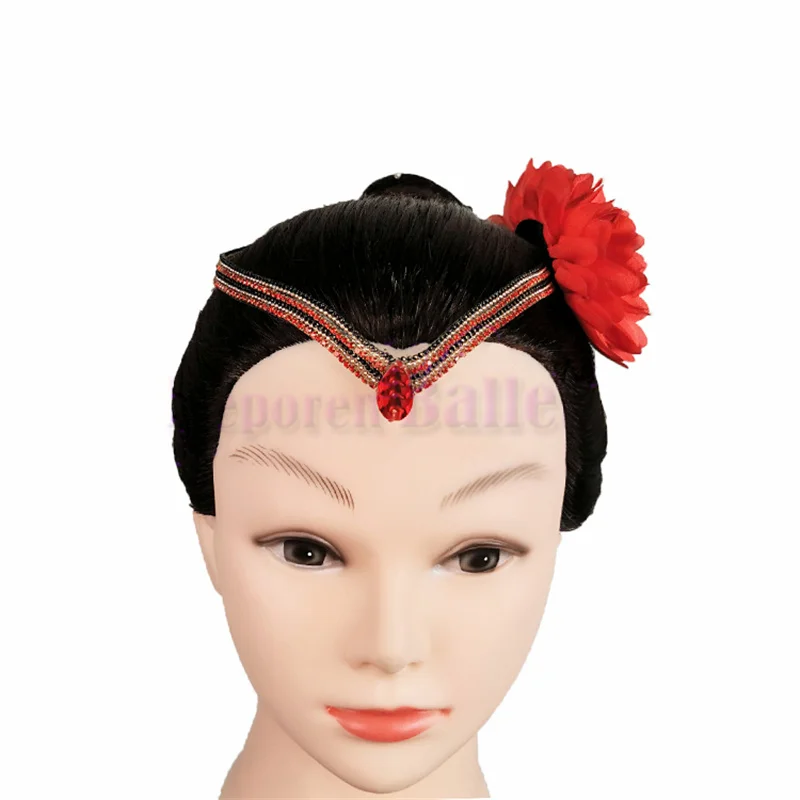 Dance Headgear Red Head Flower Hair Accessories Ballet Don Quixote Modern Latin Dance Flower_Headwear With Bright Diamond