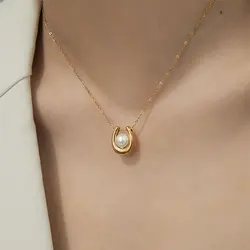 Stainless Steel New Charm Gold Color U-shape Pearl Pendant Necklace for Women Luxury Brand Bride Chokers Jewelry Gift Colorfast