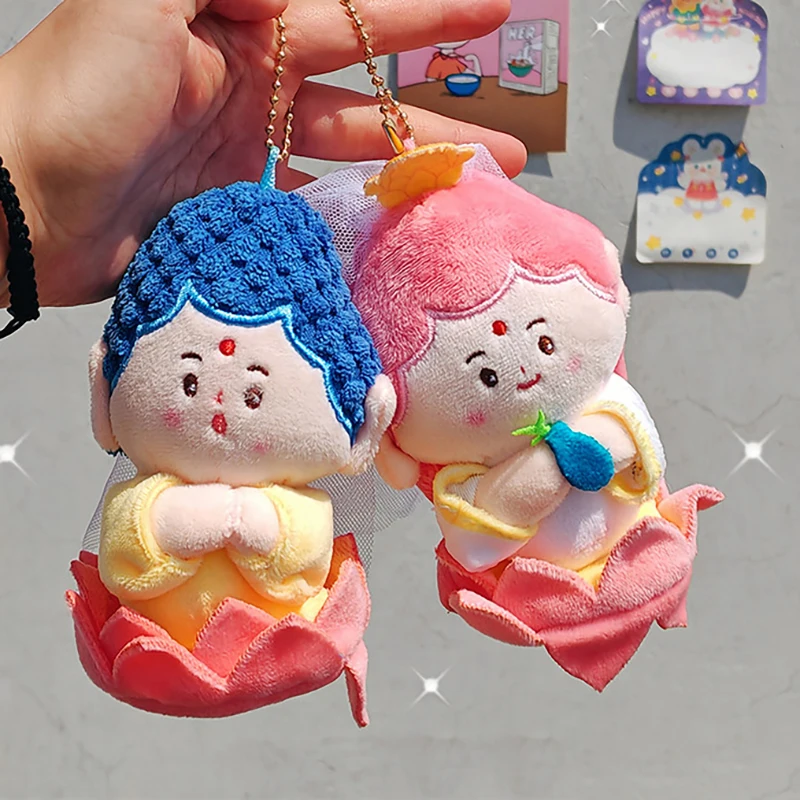 Cute Buddha Avalokitesvara Creativity Backpack Keychains Holiday Gift For Girlfriend Plush Stuffed Doll Keyring Couples Gift