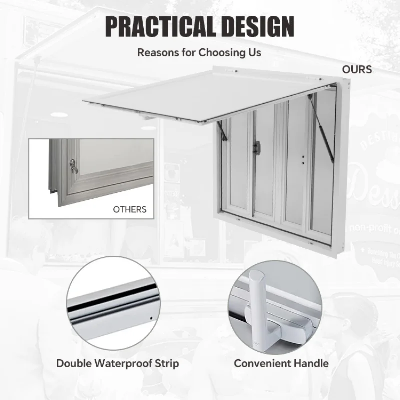 custom.HOMFUL Aluminum Alloy Concession Stand Serving Window Featuring Awning Door 85 Degrees Unfold Food Truck Concession Windo