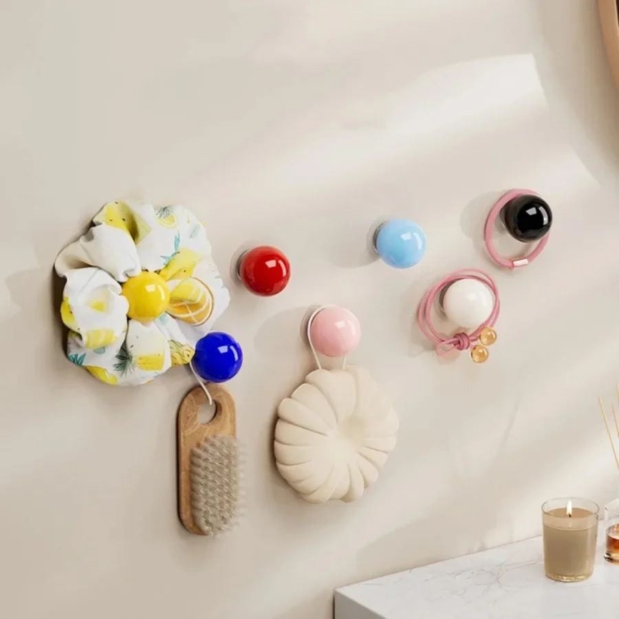 7/10pcs  Round Ball Hook Without Drilling Holes for Storage, Suitable for Wardrobe Handles, Drawer Handles, Toilet Lid Lifters