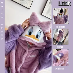 Disney Daisy Nightgown Ladies Fall Winter Long Coral Velvet Plus Velvet Purple High-grade Donald Duck Flannel Homewear Set