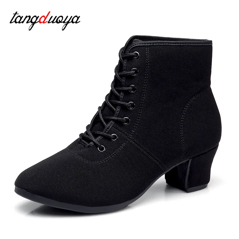 Women Latin High Top Dance Shoes Salsa Jazz Dancing Boots Female High Heels 3.5cm/5.5cm Outdoor Adult Ballroom Dance Sneakers