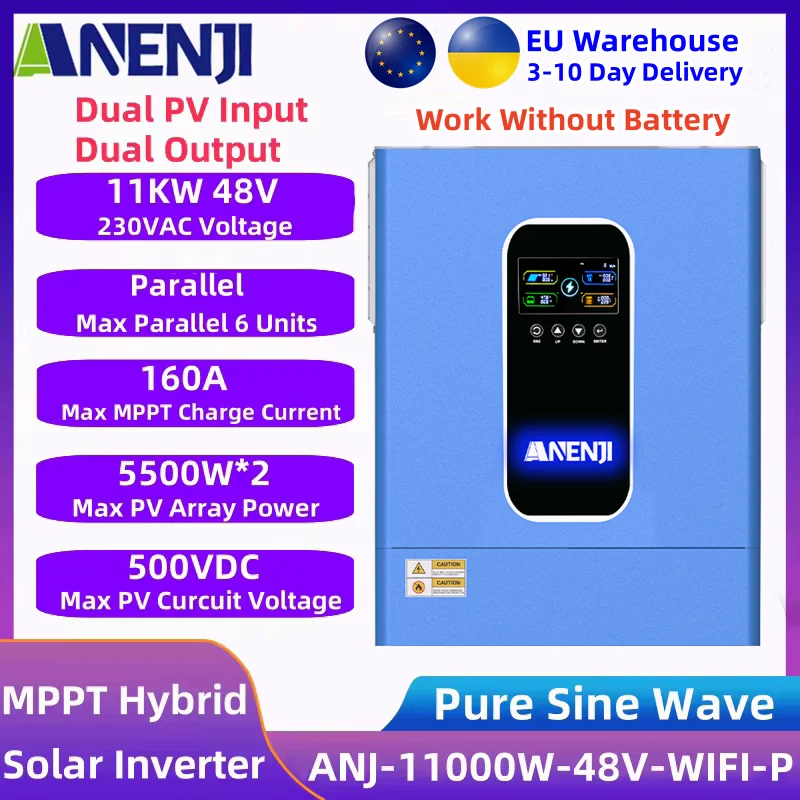 

11KW Parallel Hybrid Inverter 48V Dual Output/Input 230V On Grid Off Grid Inversor Built Dual MPPT 160A Solar Charge Controller