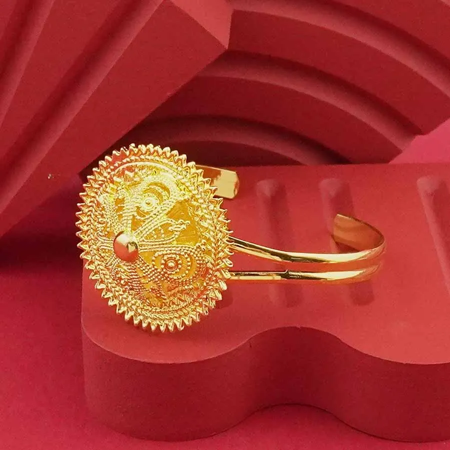 Classic 24K gold-plated jewelry necklace, bracelet, ring, earring flower design women's Habesha wedding gift Ethiopia set