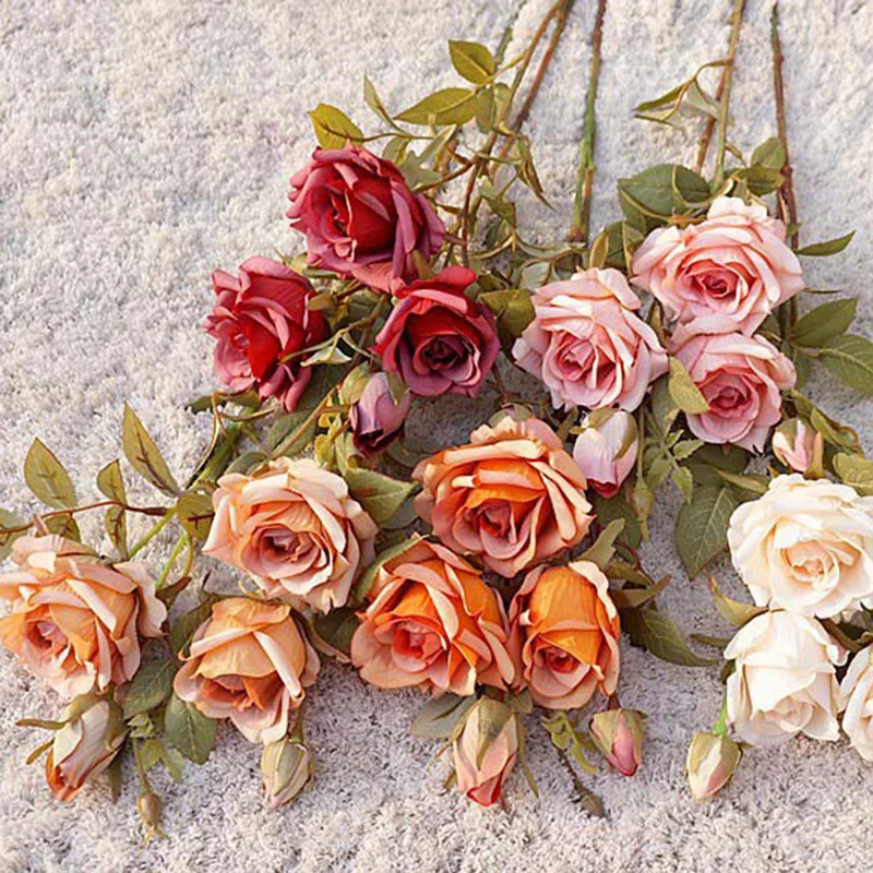 Nova decoração de outono rosas enroladas ramo luxo flores falsas casamento decoração para casa flores artificiais decoração do quarto indie