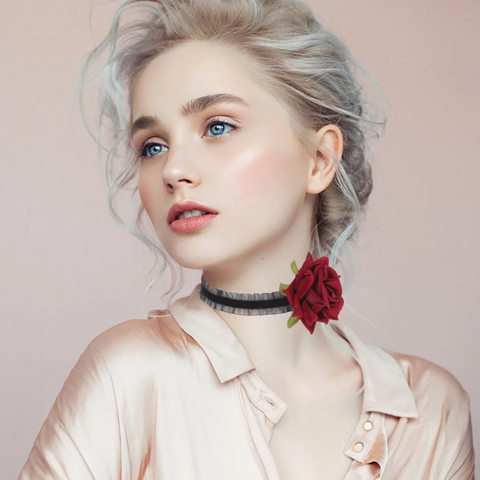 

Rose Necklace Collar Bone Chain Decor Bohemian Jewelry Fashion Accessory Women Lace Choker Safe Material Lightweight Perfect