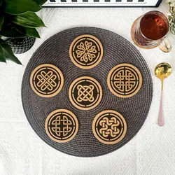 6pcs/Set Creative Engraved Chinese Knot Pattern Round Cork Coasters For Coffee Cups Mugs Drink Holder and Tableware