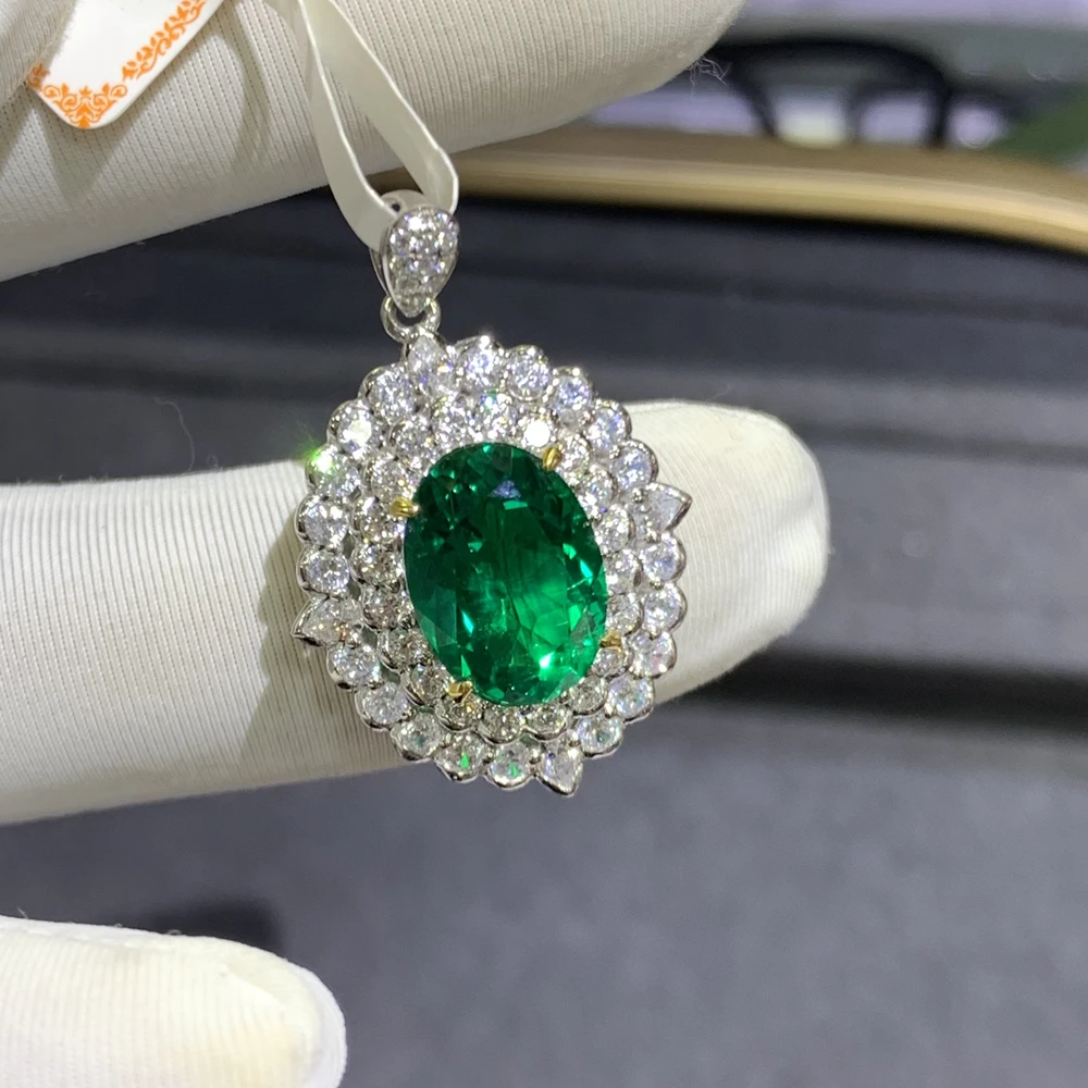 WUIHA 9K Gold Oval 4.07CT GRC Colombia Emerald Gemstone Engagement Pendant for Women Anniversary Gift Fine Jewelry Drop Shipping