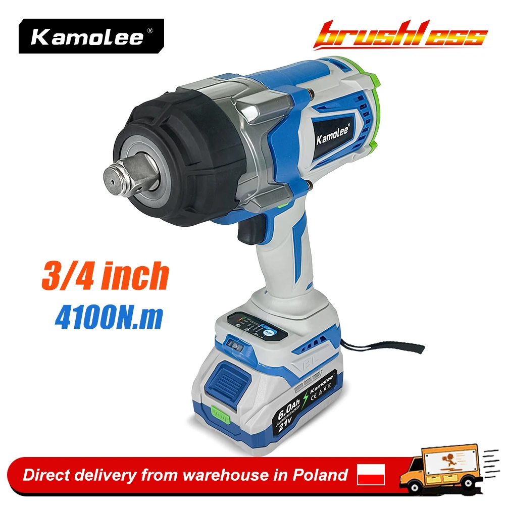 Image of Kamolee 3/4 Zoll 4100NM Bürstenloser Elektrischer Schlagschrauber Kabelloser Schlagschrauber Handwerkzeug für 18V/21V Akku