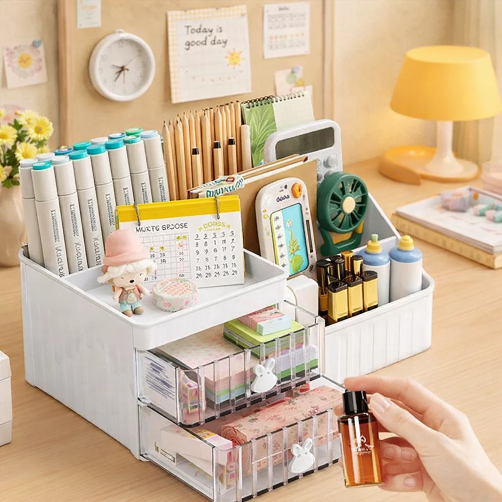 

Многофункциональный настольный органайзер для косметики, карандашей, канцелярских принадлежностей и украшений, большой емкости, с выдвижными ящиками