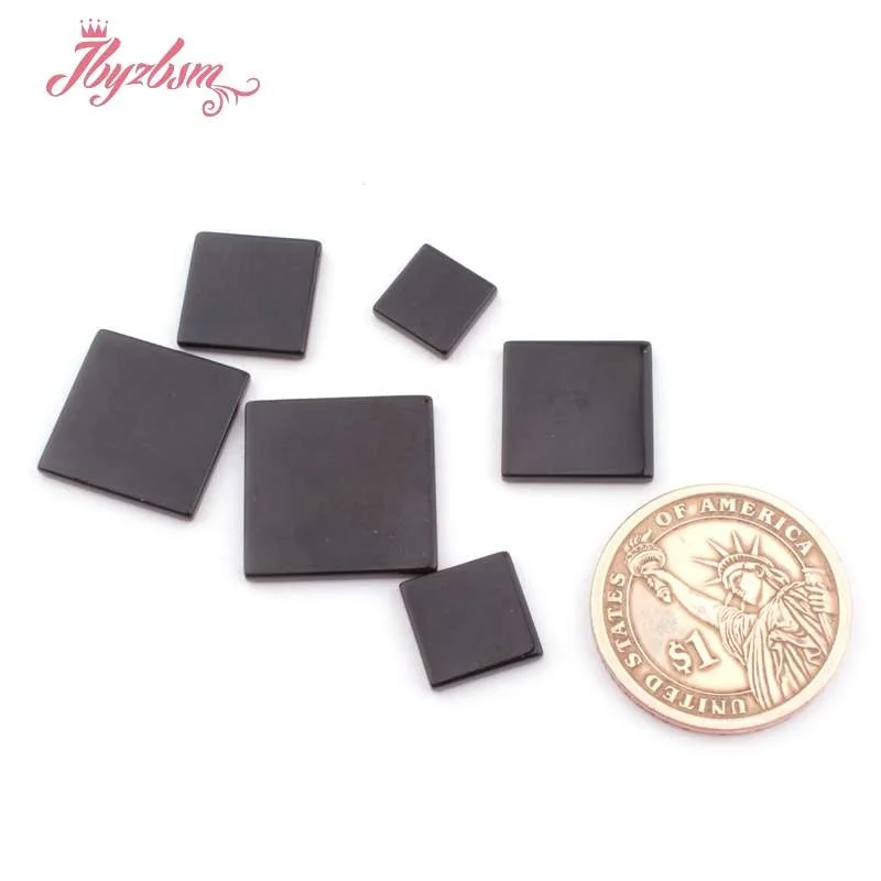 Square Black Agates Double Plane CAB Cabochon Flatback Dome Undrilled Natural Stone Beads For DIY Earring Ring Jewelry Making5pc