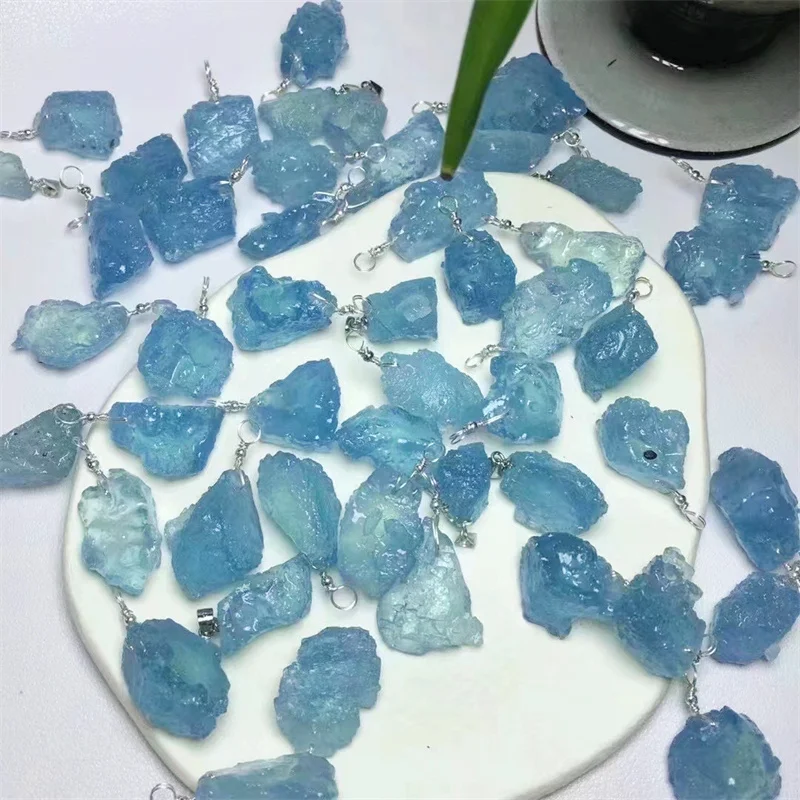 S925 Natural Raw Aquamarine Pendnat Fashion Jewelry Healing Chakra Crystal Christmas Present For Women 1PCS