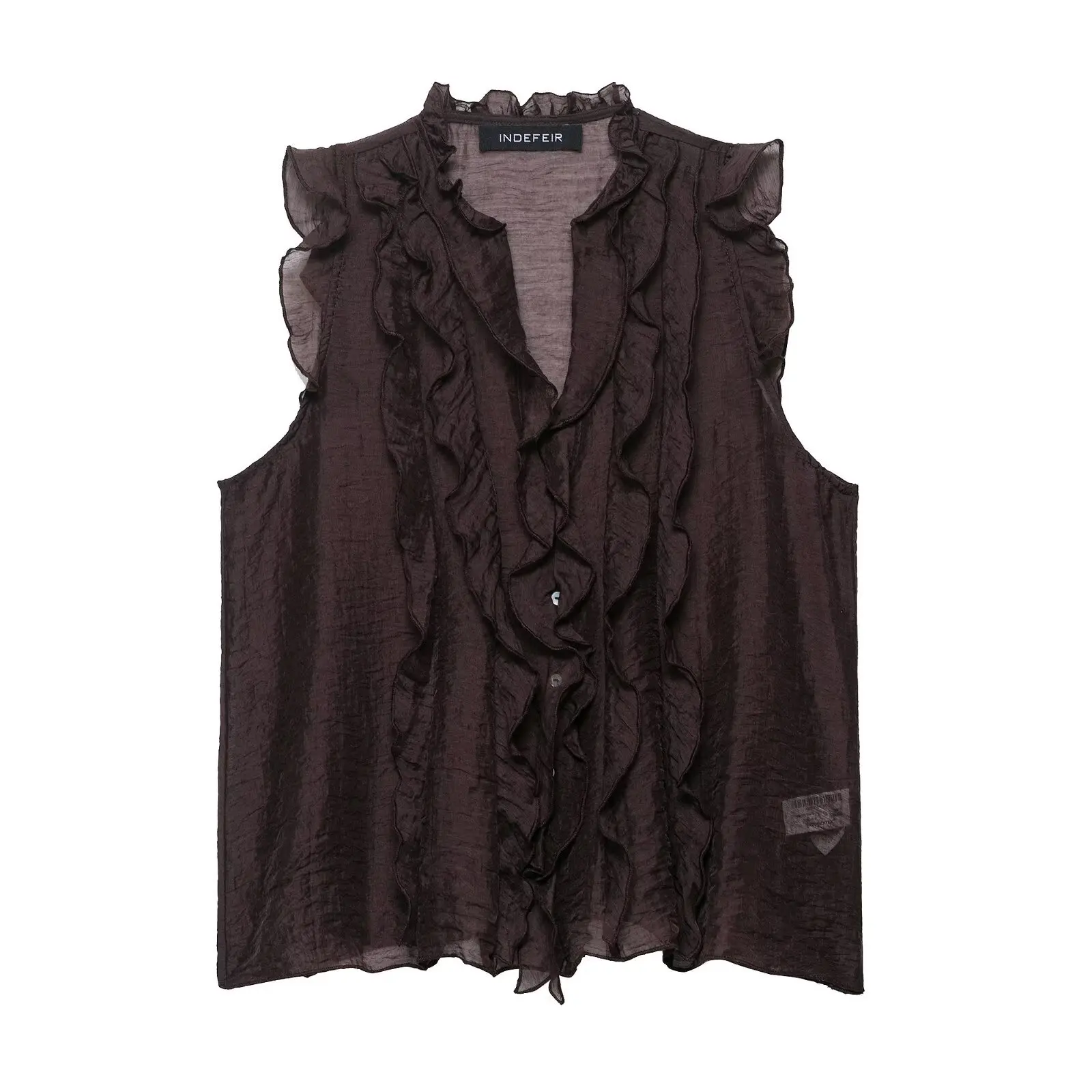 Nieuwe ruches tops mode semi-transparante korte top vrouw mouwloze ruches tops voor vrouwen elegante feesttop