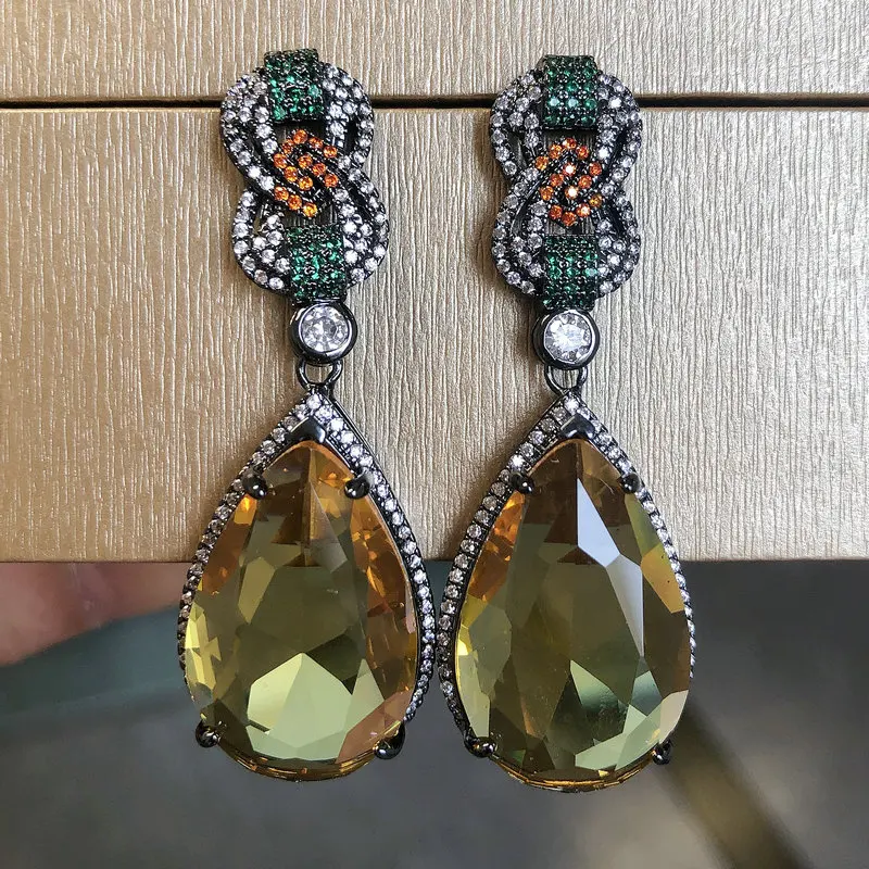 Bilincolor Mode Vintage Große Gelb Cubic Zirkon Ohrring für Frauen – Detail 8