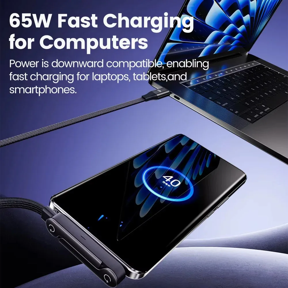 KEBIDUMEI 240W 2-in-1 USB-C zu USB-C Schnellladekabel mit faltbarer Halterung, 240W Ultra-Schnelles Datenkabel Typ C, Desktop-Halterung, Ladekabel – Detail 6