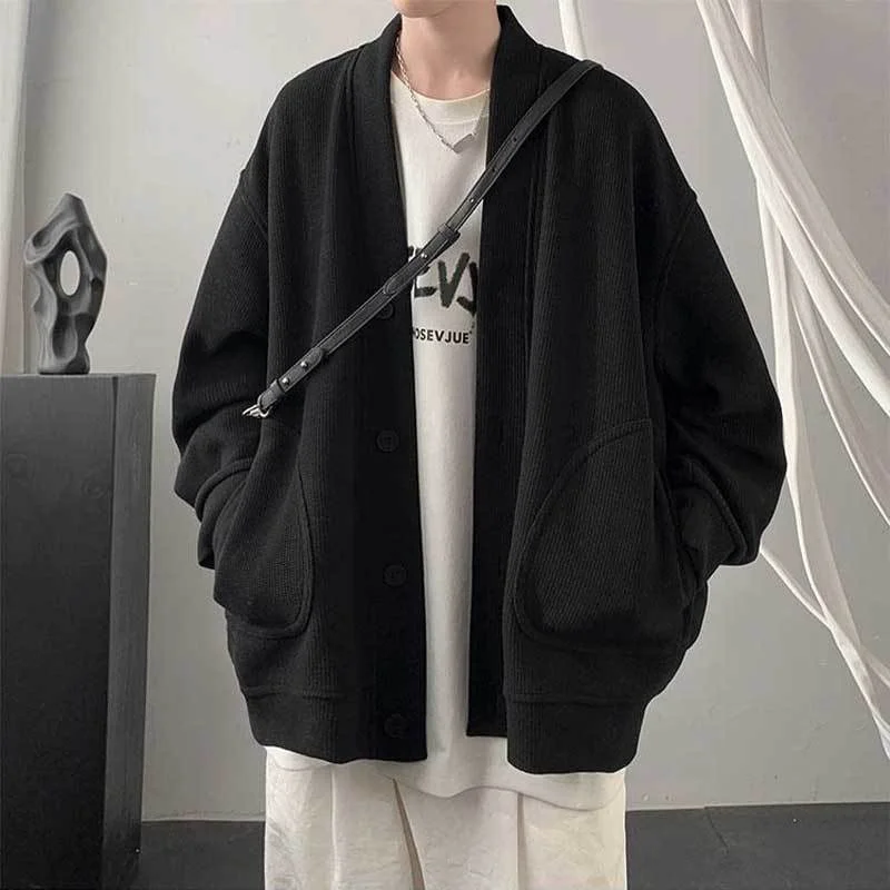 

ay Wfle Pattern Open Cardigan Jaet Men's Loose Lazy Sle Autumn Winter New Arrival Cross-Border Long Sve Coat