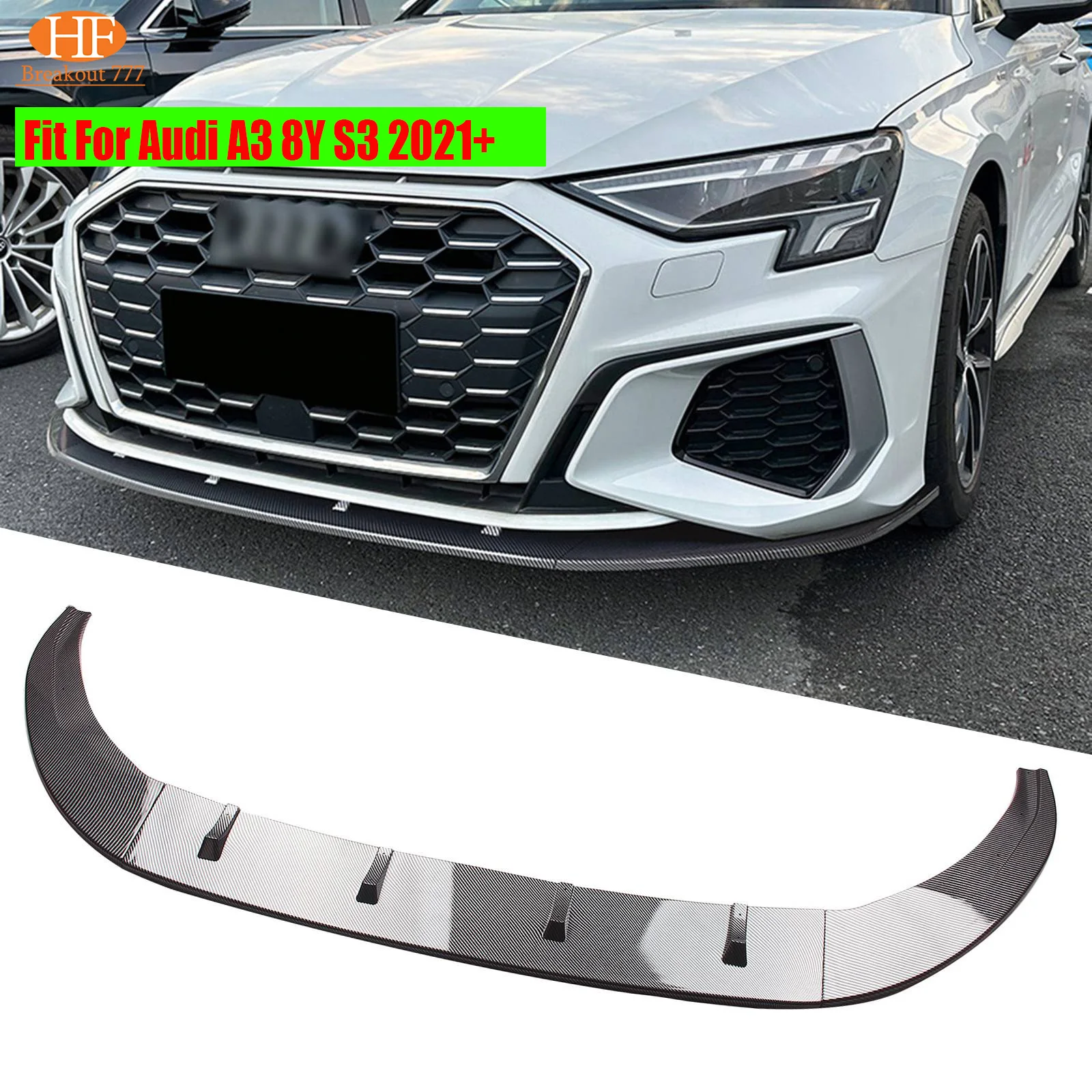 

For Audi A3 8Y S3 2021-UP Car Front Bumper Splitter Lip Diffuser Side Cover Kit Accessories