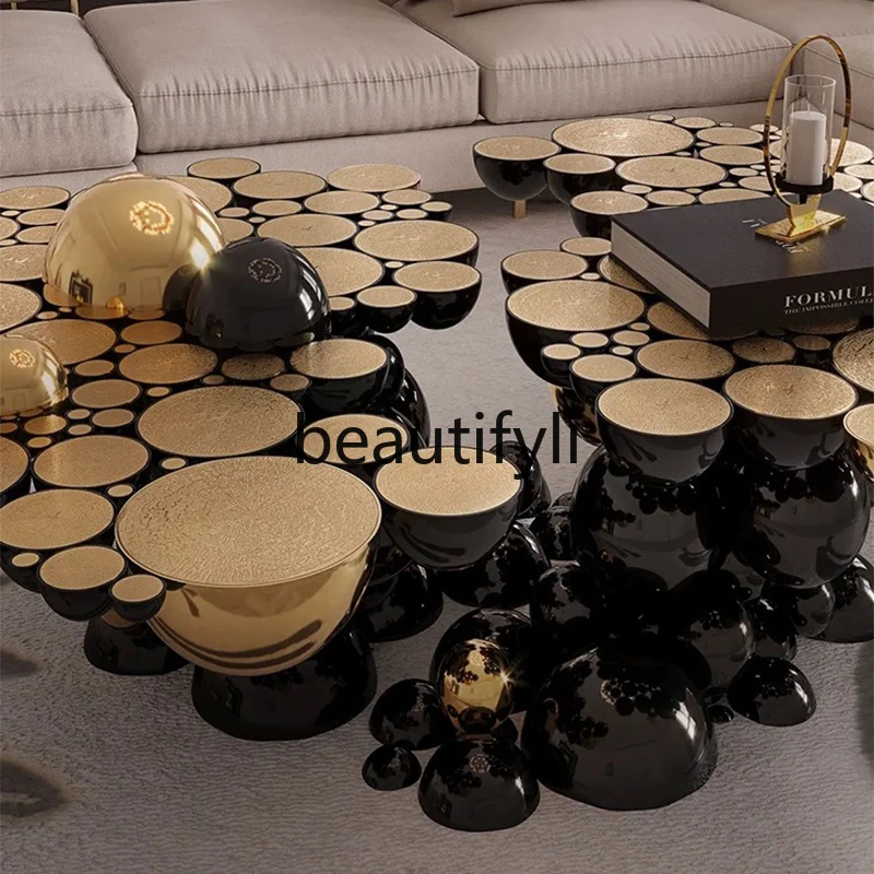 Irregular shape round ball coffee table high-end art light luxury creative stainless steel bubble coffee table