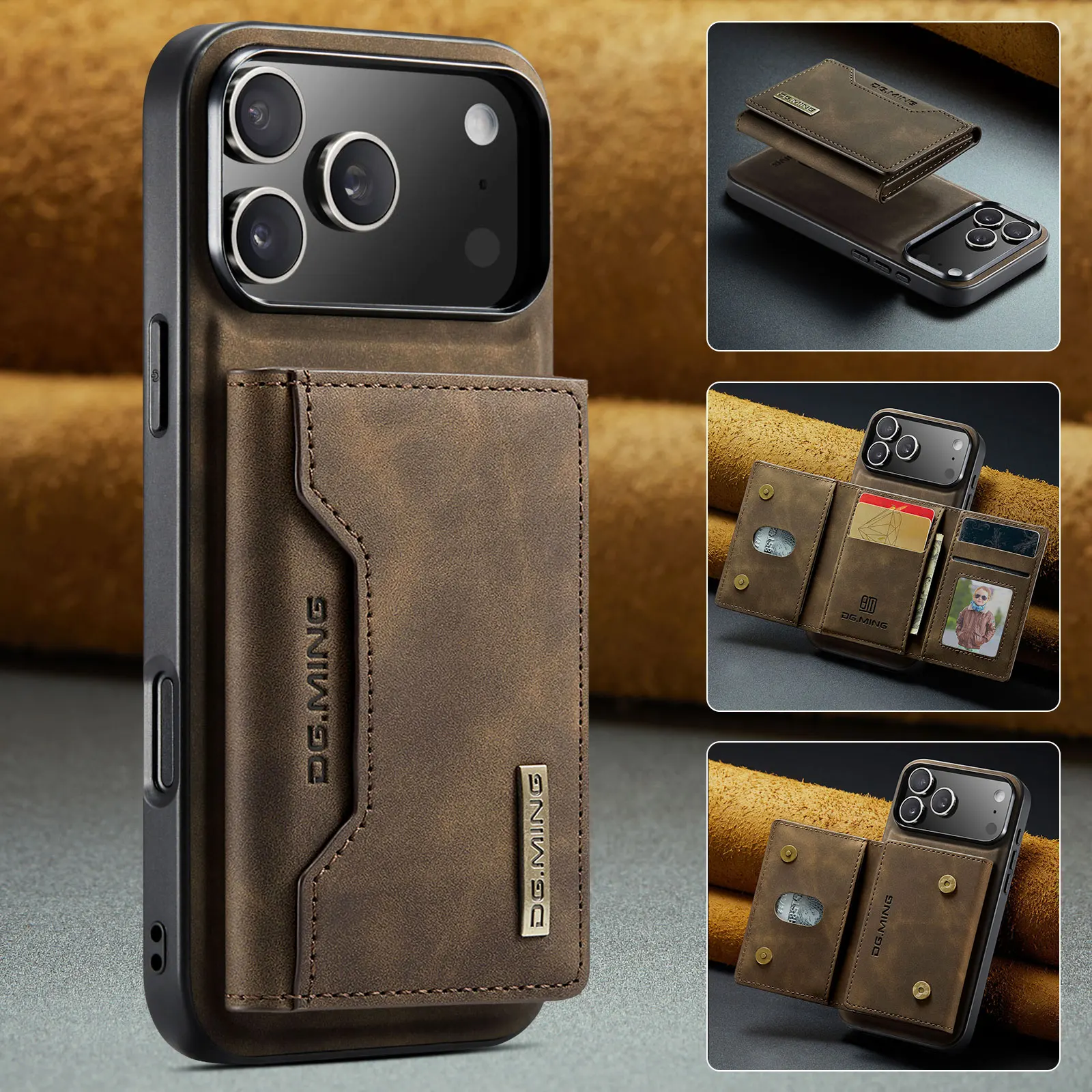 

Luxury Leather Phone Case for IPhone 17 Pro Max Air16E 16 14 15 Plus 13 12 11 Pro Max Magnetic Detachable Card Stand Wallet