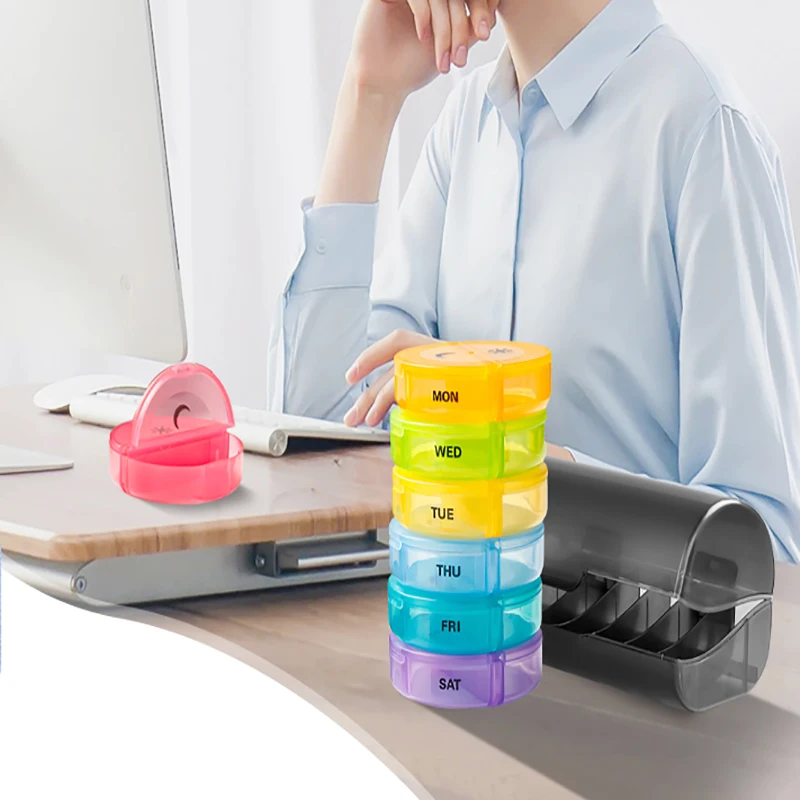 Round Mini Travel Moisture-proof Pill Box Portable Weekly Morning and Evening Divided Plastic Pill Boxes