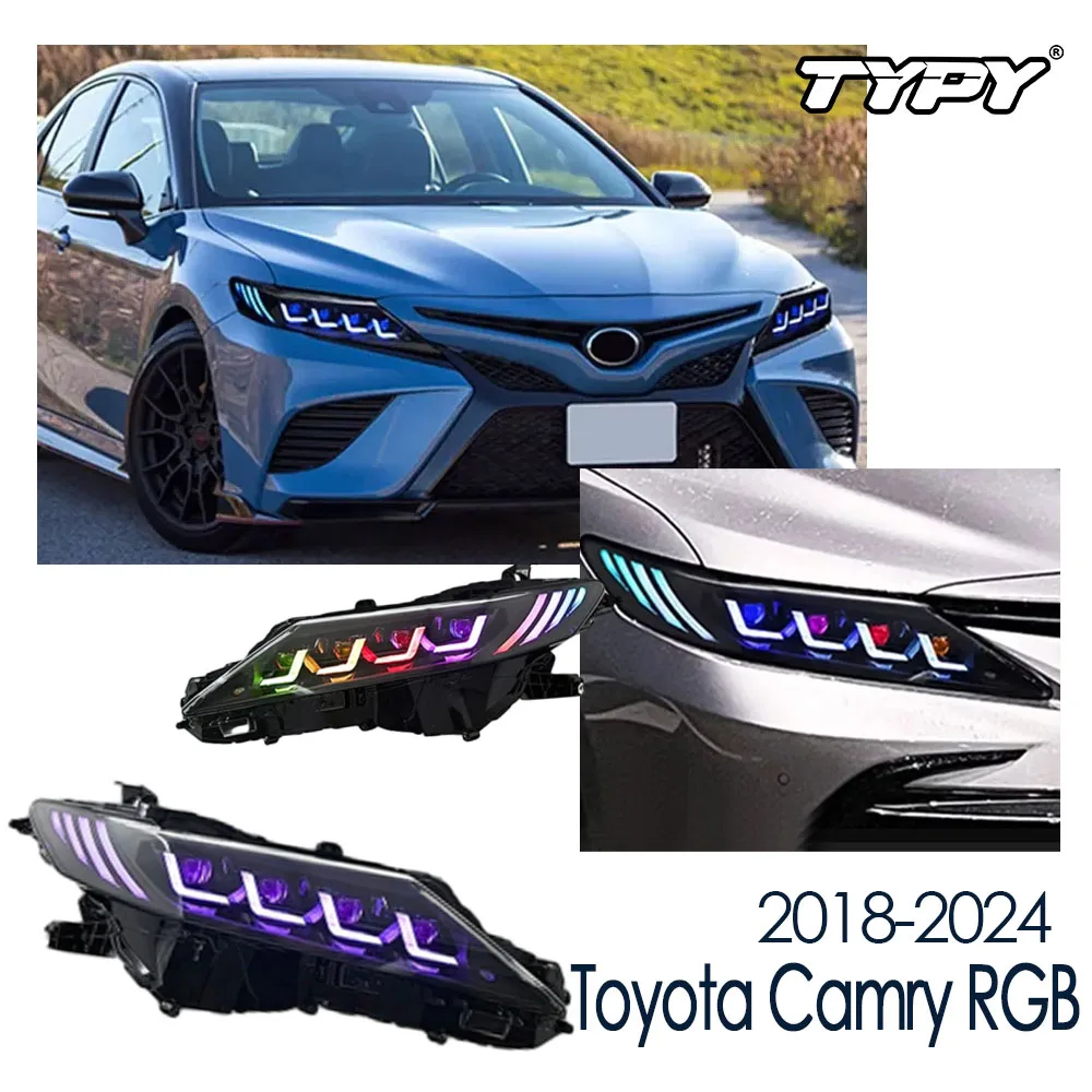

Новые светодиодные фары, модифицированные для Toyota Camry RGB 2018-2024, с динамическим сигналом поворота, автоаксессуары