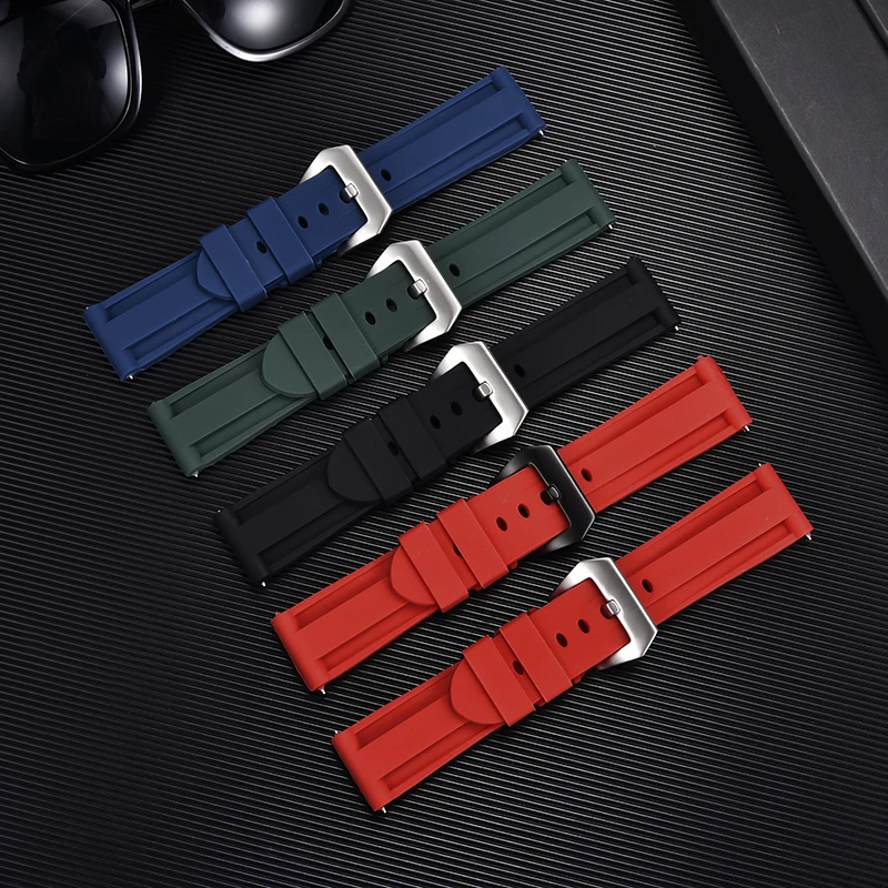 Silicone Watchbands 22mm 24mm 26mm Stainless Steel Buckle Waterproof Rubber Strap Replacement Watch Accessories Watch Band