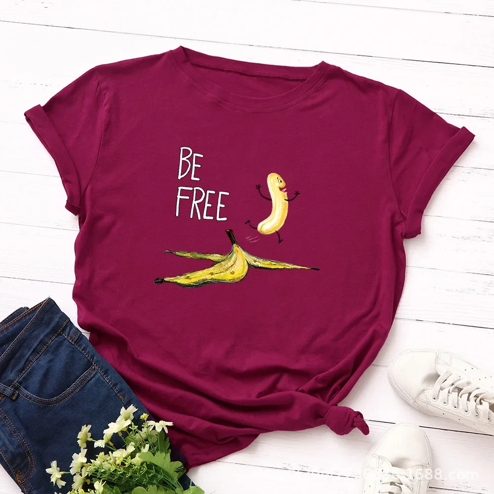 Camiseta 100% de algodón para mujer, camisetas de manga corta con estampado de plátano divertido, camisetas Harajuku para mujer, Top para mujer 2024