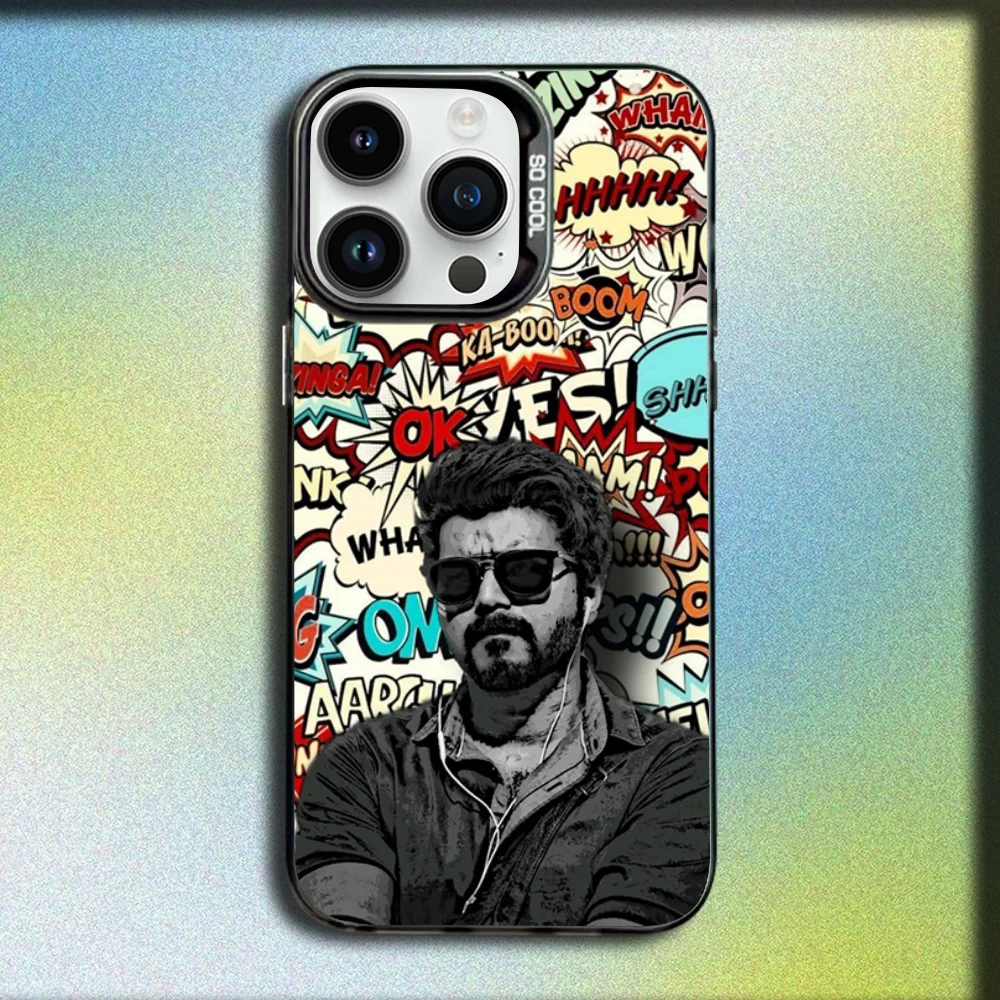 Actor Singer T-Thalapathy Vijay Phone Case For iPhone 16,15,14,13,12,11,Mini,Pro,SE,MAX Gray Matte Silicone Black Cover