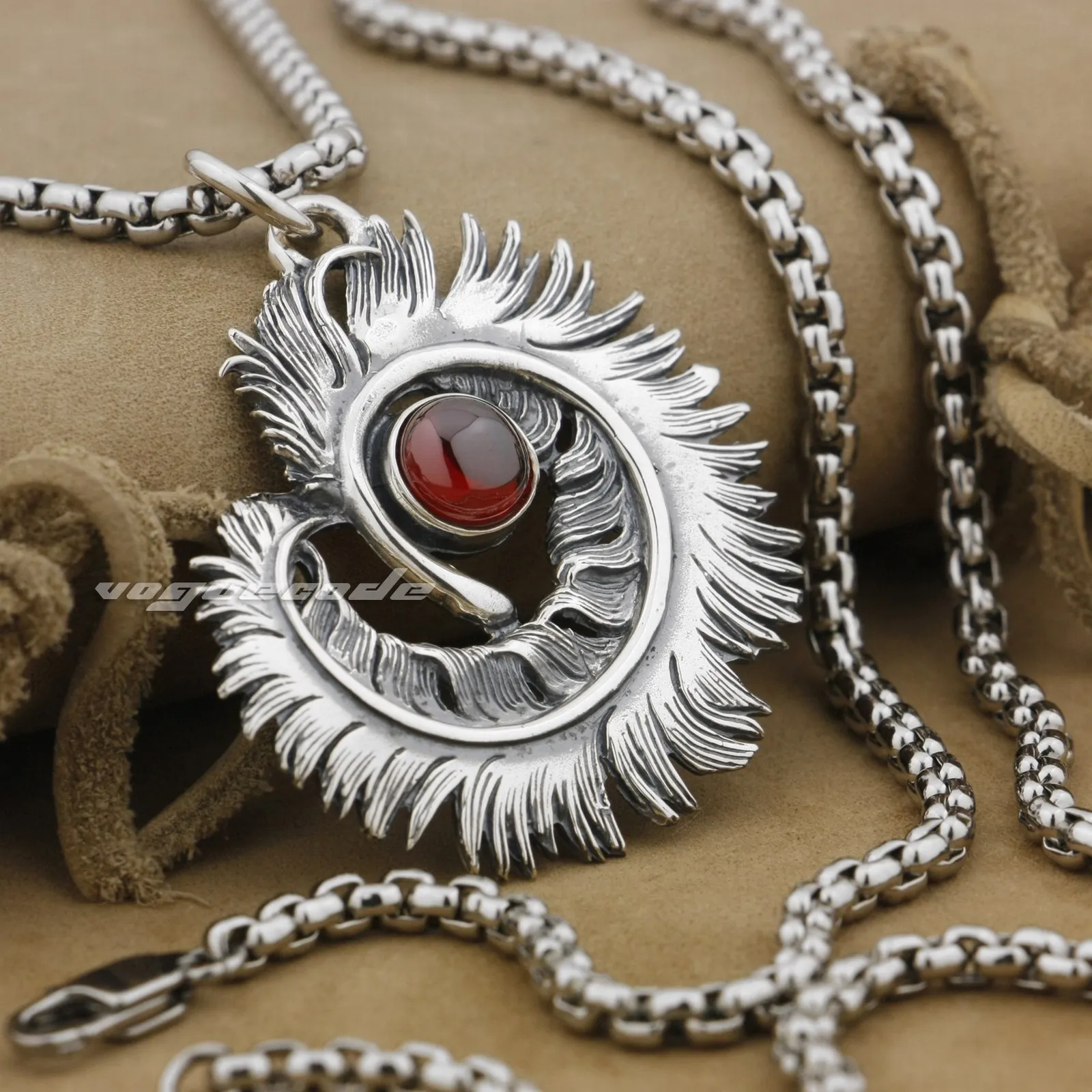 

Red CZ Stone 925 Sterling Silver Feather Heart Fashion Pendant 9J019