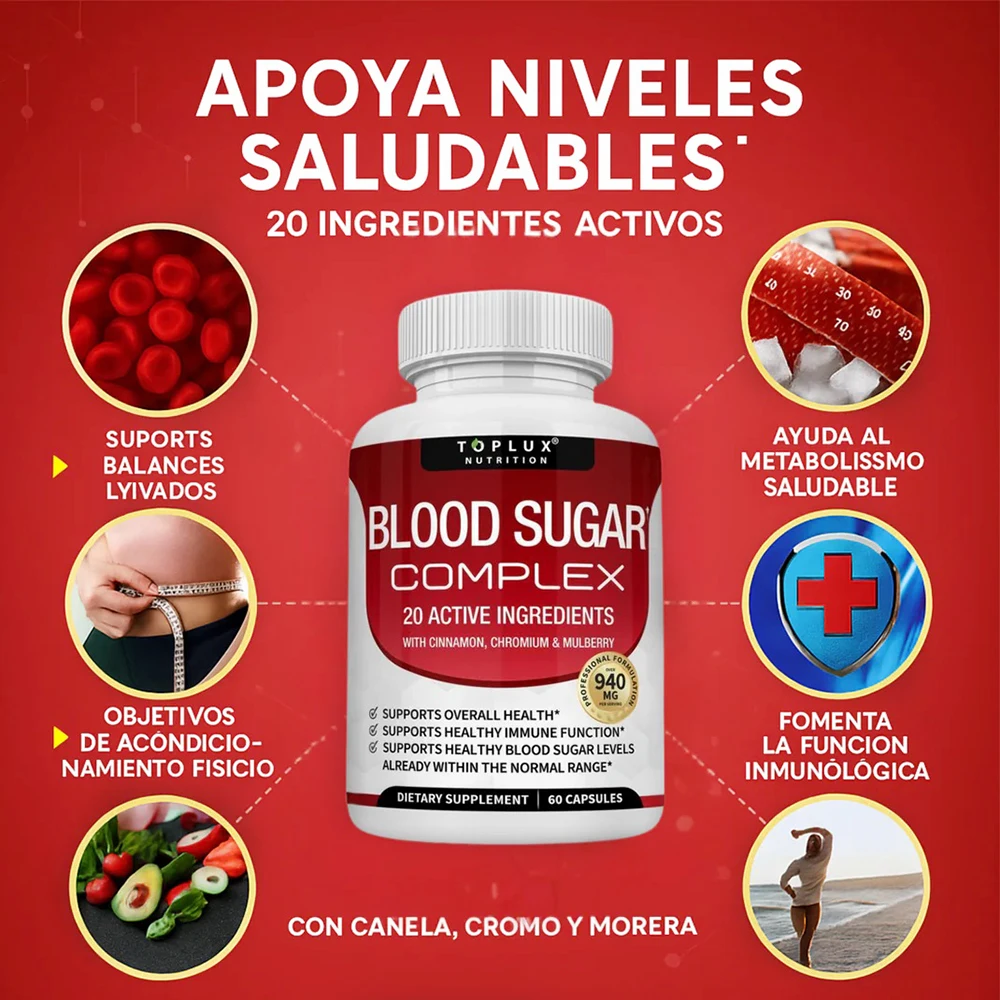 Blood Sugar Complex Supplement - Supports Healthy Blood Sugar Levels Already Within Normal Range With Cinnamon - 60 Capsules