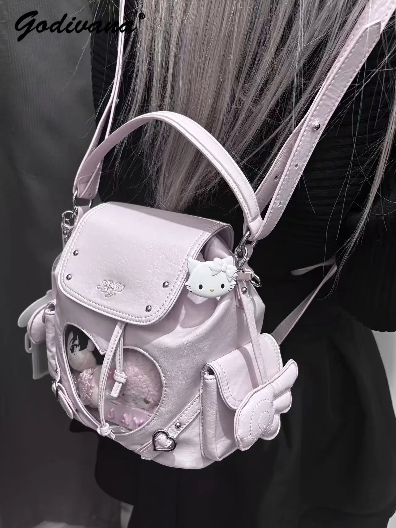 Original Girl's Double Shoulder Pain Bag Star Chasing Student Daily Crossbody Backpack Portable Women's Leather Handbags