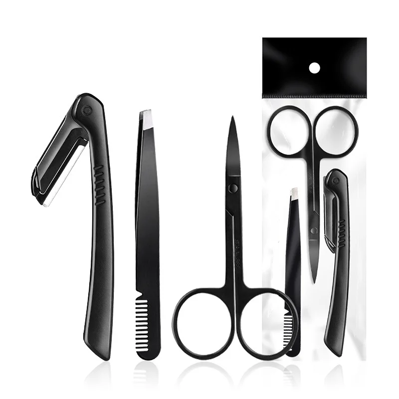 Stainless Steel Eyebrow Grooming Kit with Three Pieces, Including Scissors, Tweezers, And a Razor for Beauty Purposes