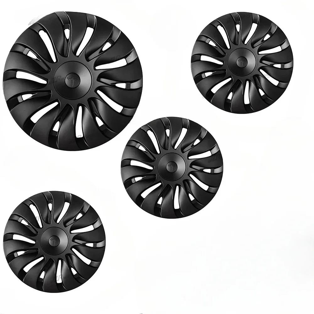 Custom 19 Inch Wheel Cover for 2020-2024 Model Y Matte Black Hubcap No Noise Symmetrical Wheel Hub Cap