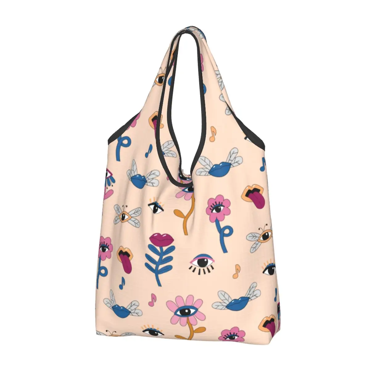 

Eye Lips Surrealism Art Design Grocery Bags Durable Large Reusable Recycle Foldable Shopping Tote Bag Washable Lightweight