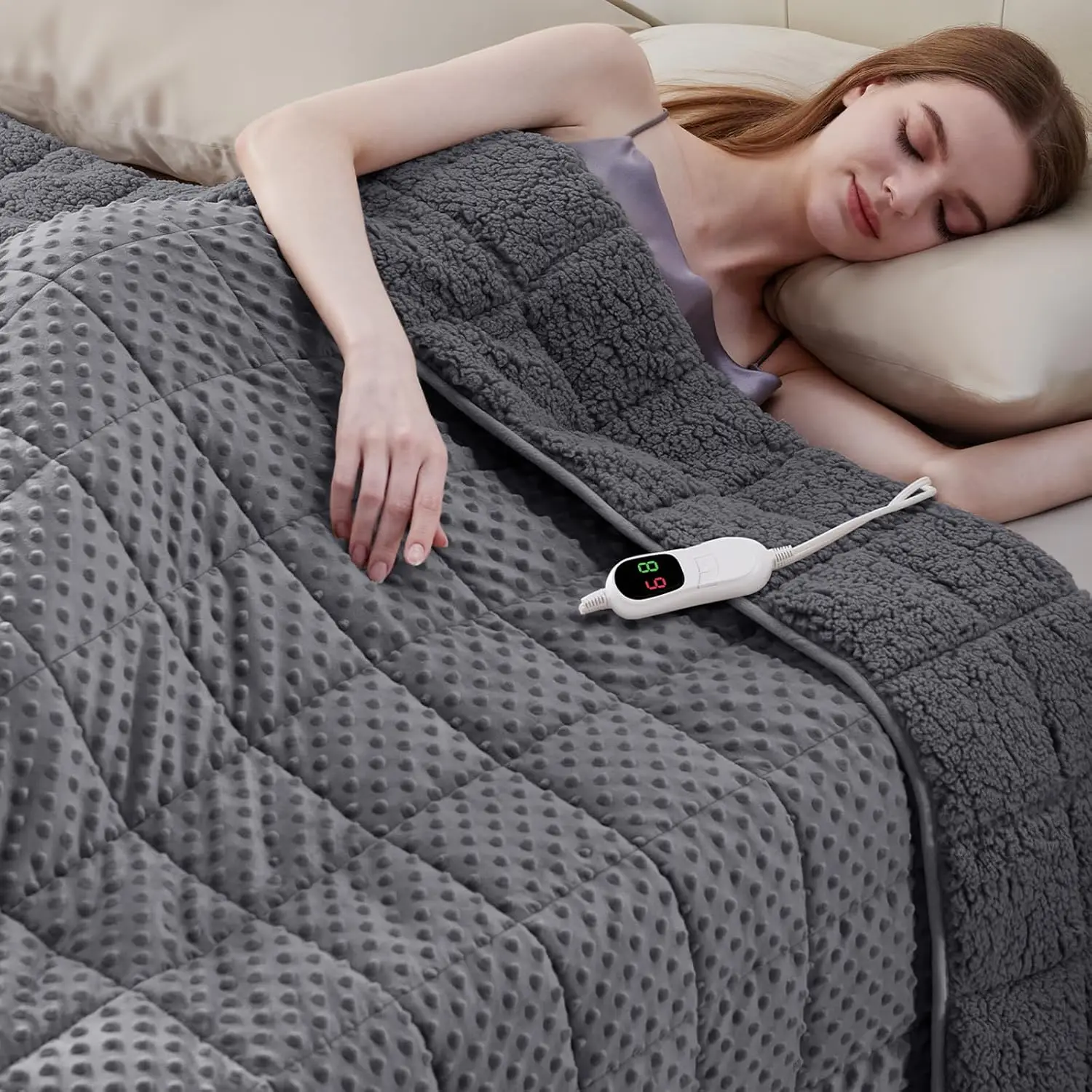 

Electric Weighted Blanket 48x72 15lbs with 10 Heat Levels & Auto Timer, Grey Twin Size