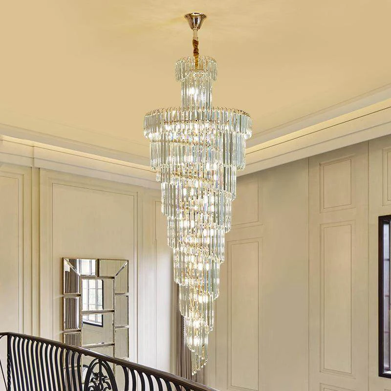 

Long Crystal Staircase Gold Chandelier Modern Loft Crystal Lamp Luxury Villa Hotel hall Living Room Large Chandelier Home Decor