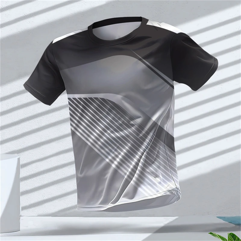 Men Sports Short Sleeve T-Shirt Quick Dry High Elastic Orange Gradient Stripe Geometric Print Breathable Slim Training Top view 4